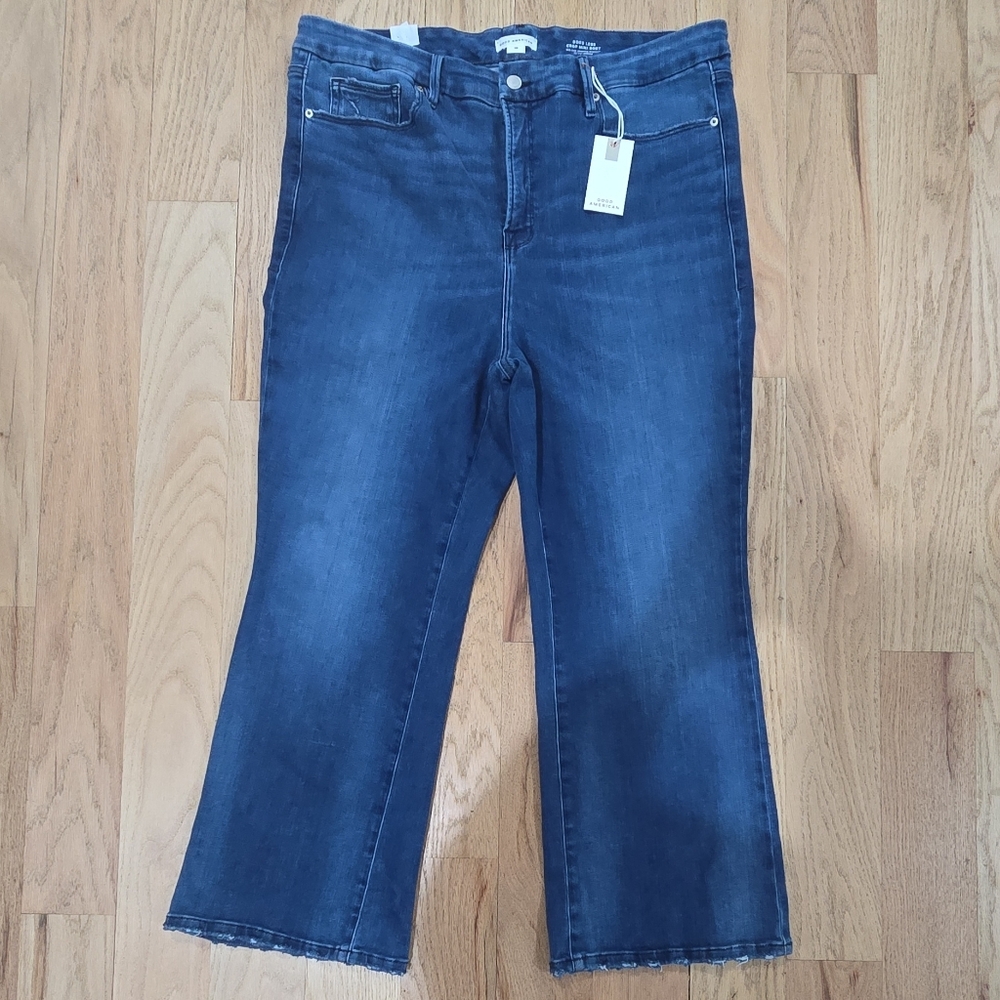 The Good American Woman's Good Legs Crop Boot Mid Rise Stretch Blue Jeans 18